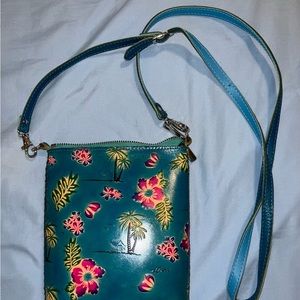 Blue Teal Leather Hawaii Crossbody Purse Hibiscus Palm Tree Design